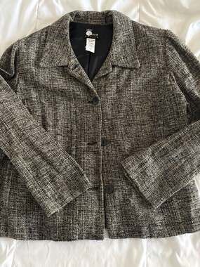 First Option Petite Silk Cotton Blend Tweed Button Front Blazer Jacket